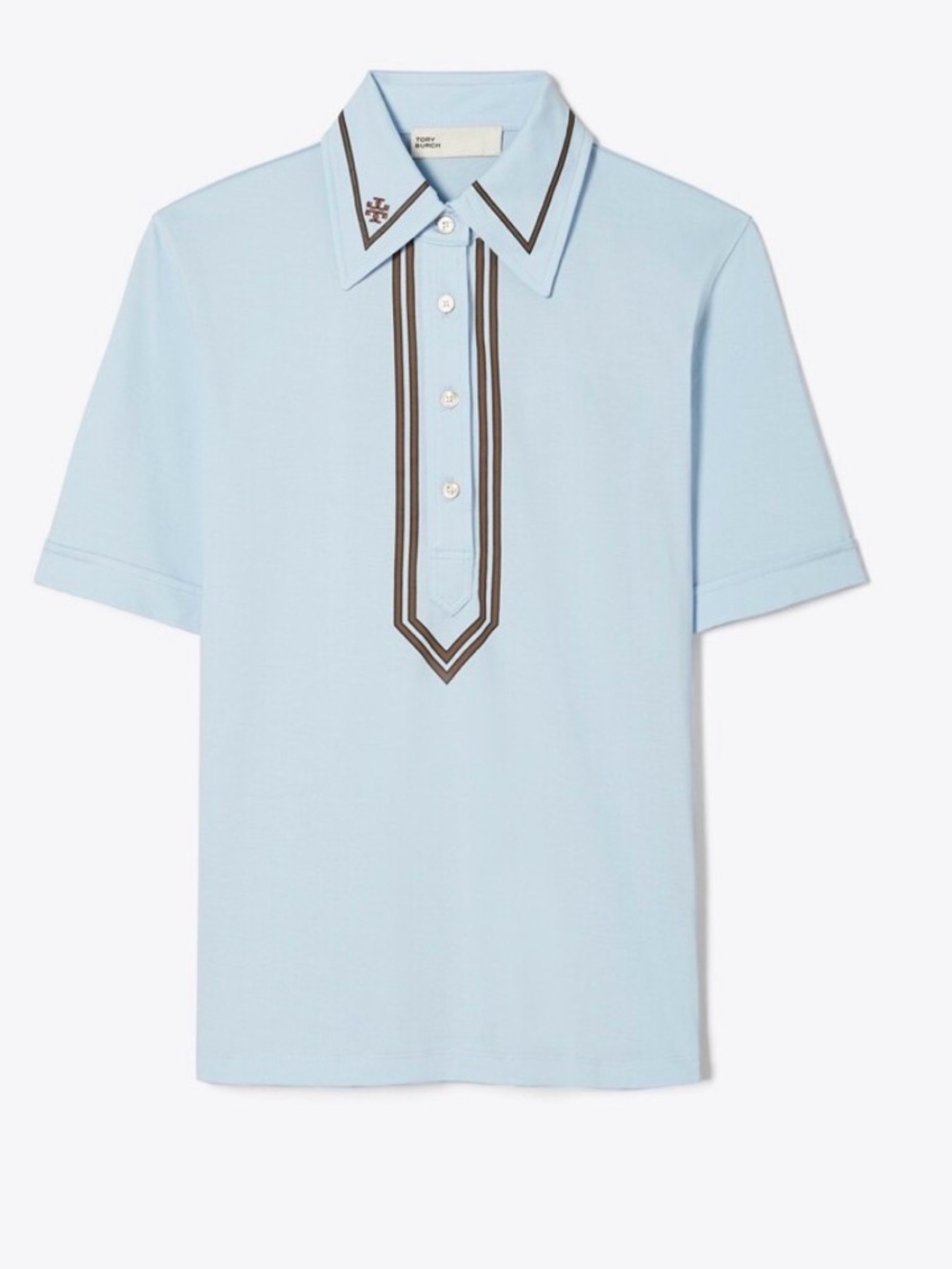 NWOT Tory Burch Light Blue Polo Tee with Brown Trim - Picture 2 of 6